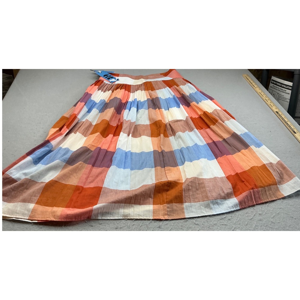 Hunter Bell Plaid Pleated Midi Skirt Multi Color Cotton A-Line Size 8 NWT